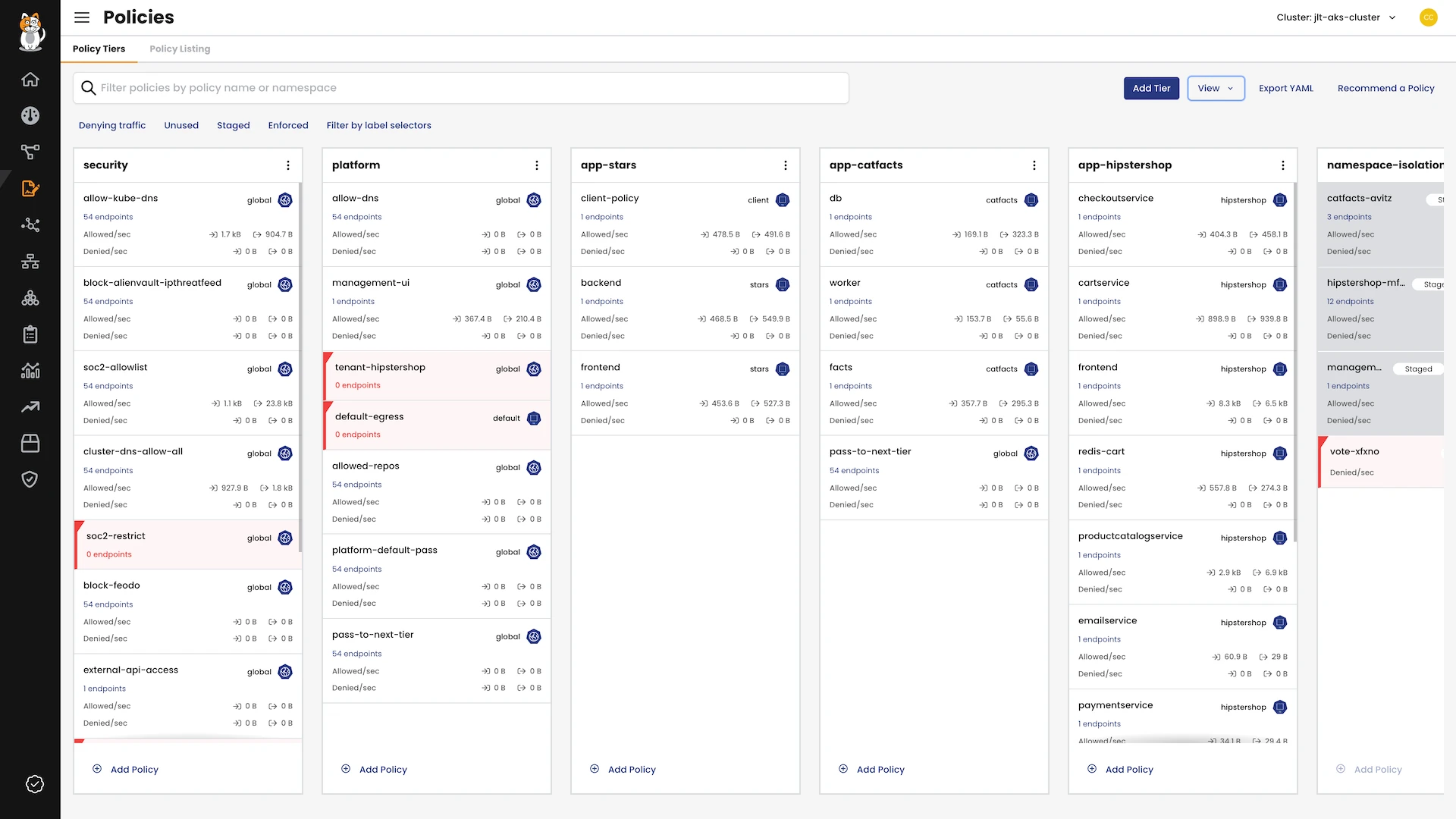 Calico Cloud Policies screenshot